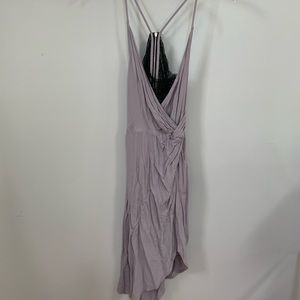 Dusty Lavender & Black Lace Front Twist Asymmetric Dress